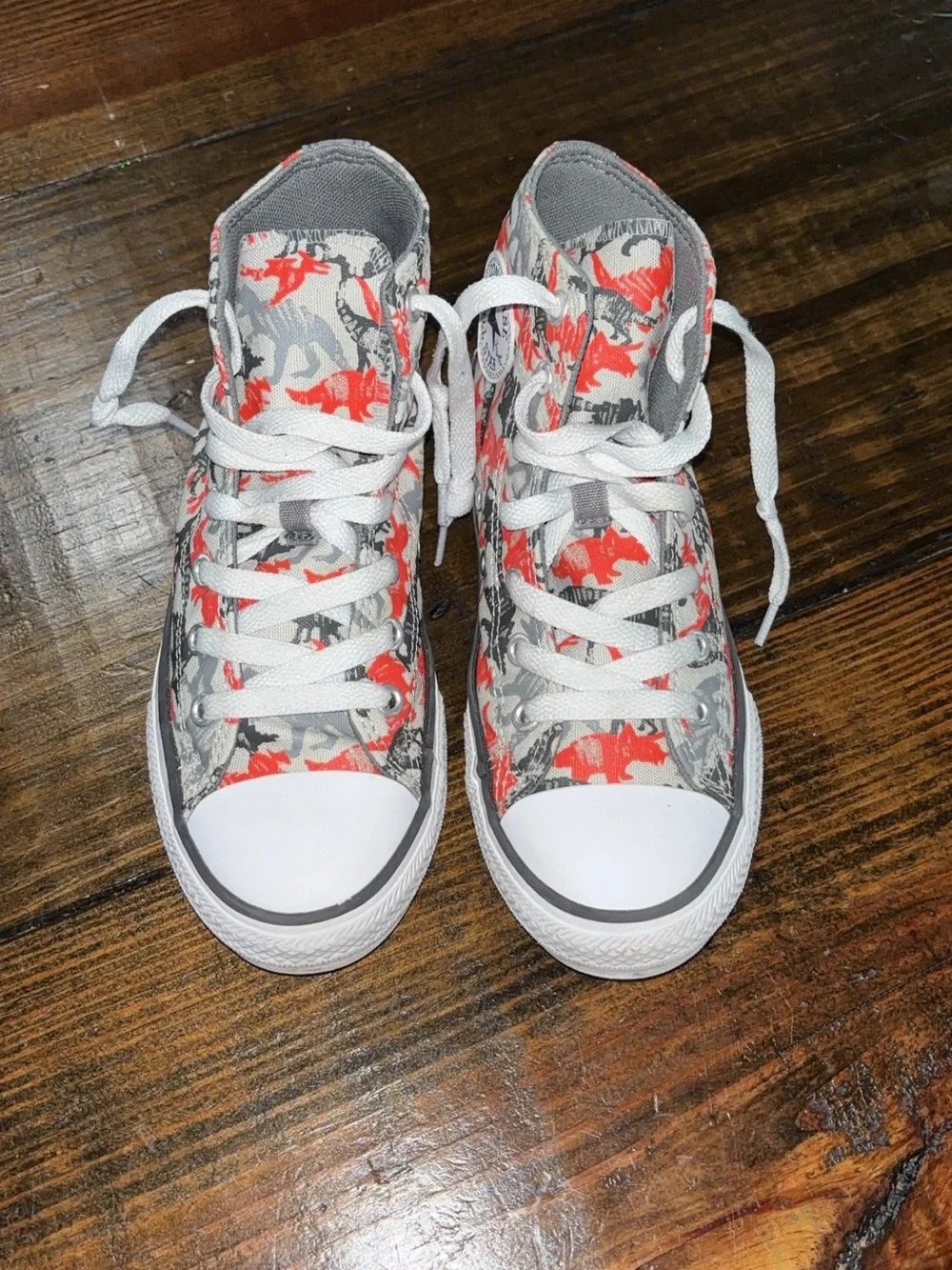 Kids Converse Chuck Taylor Gray and Red Dino Print
